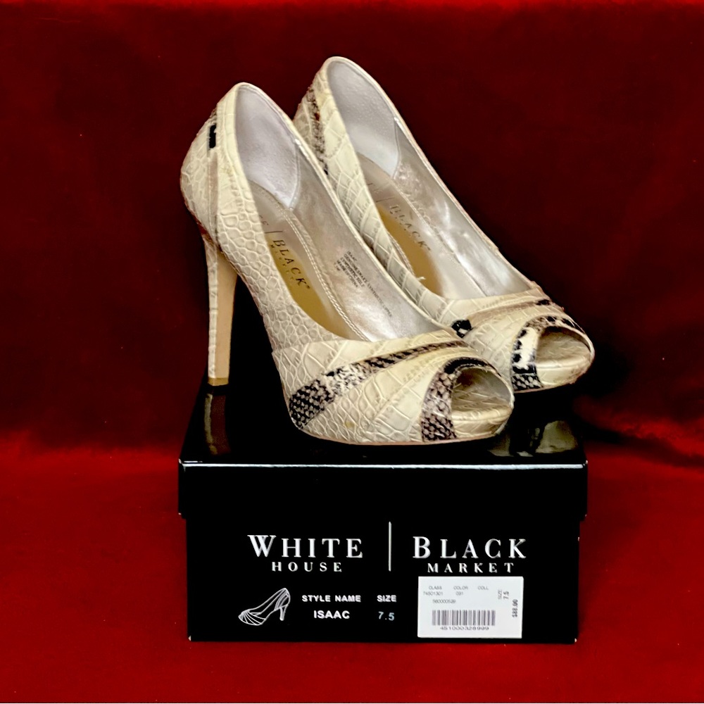 White House Black Market “Issac” Snake-Print Peep-Toe Pumps